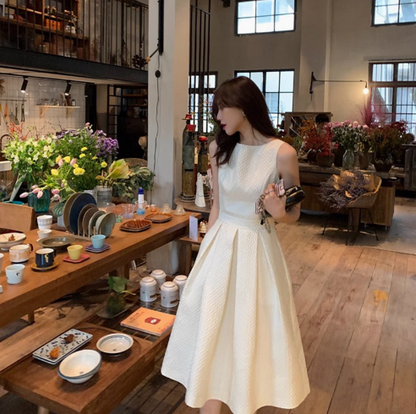 New style dress light mature style umbrella skirt French style high waist white dress for women ED0121