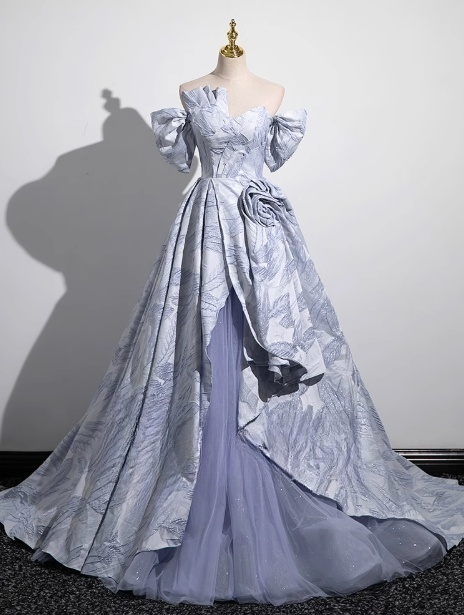 A-Line Strapless Satin Tulle Long Prom Dress, Elegant Formal Dress  ED01228