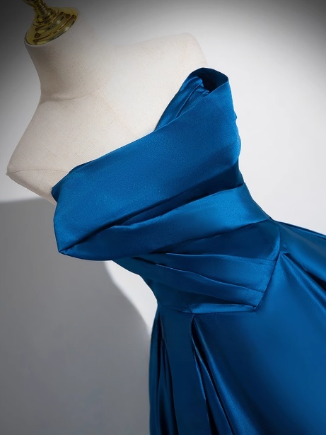 Blue A-line Strapless Satin Long Prom Dress, Blue Formal Dress ED01233