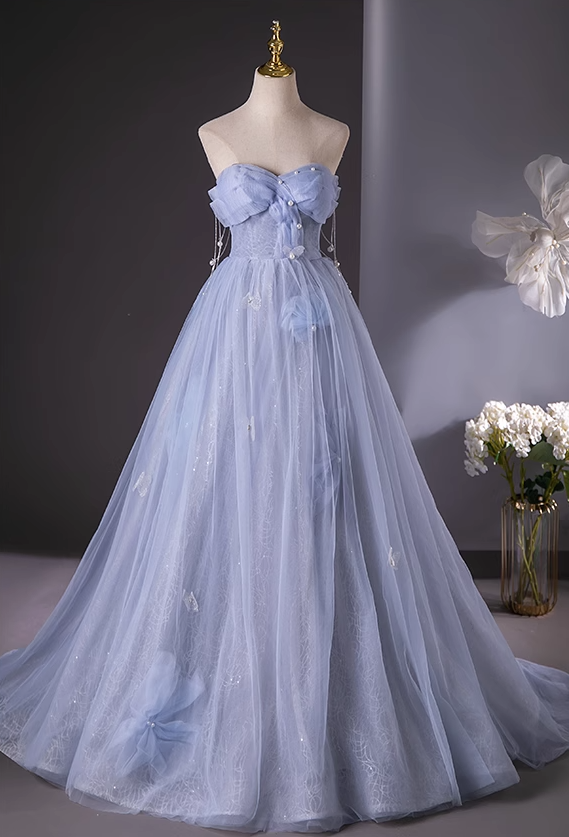 A-line Sweetheart Neck Tulle Long Prom Dress, Sweet Formal Dress ED01238