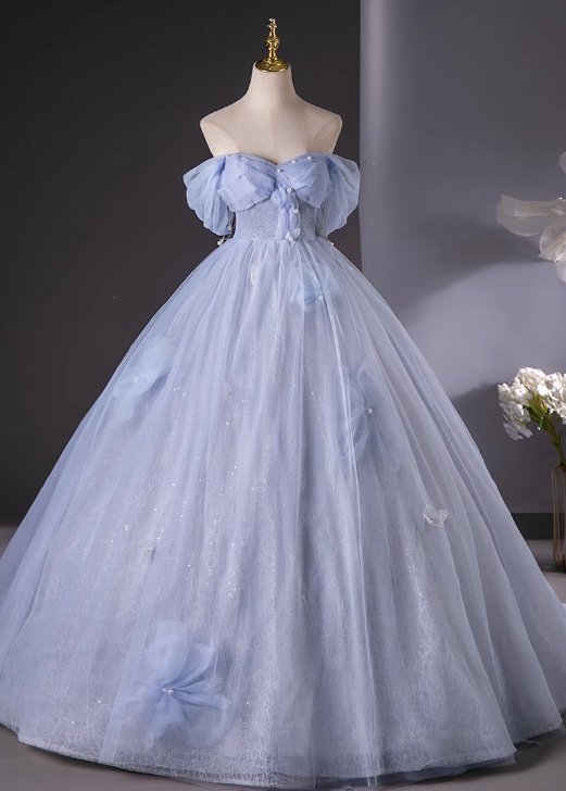 A-line Sweetheart Neck Tulle Long Prom Dress, Sweet Formal Dress ED01238
