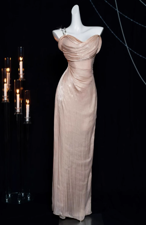 one-shoulder satin long prom dress, formal dress ED01239