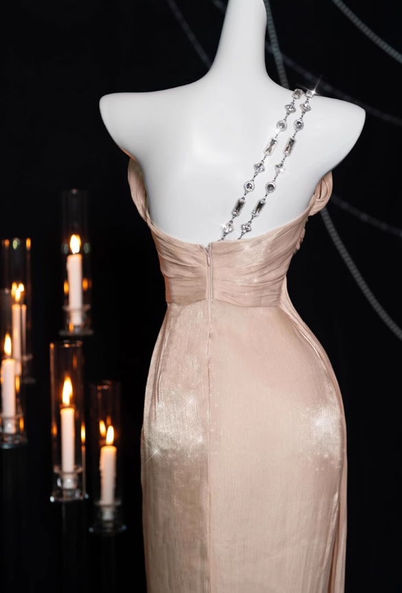 one-shoulder satin long prom dress, formal dress ED01239