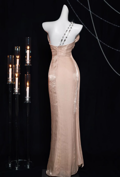 one-shoulder satin long prom dress, formal dress ED01239