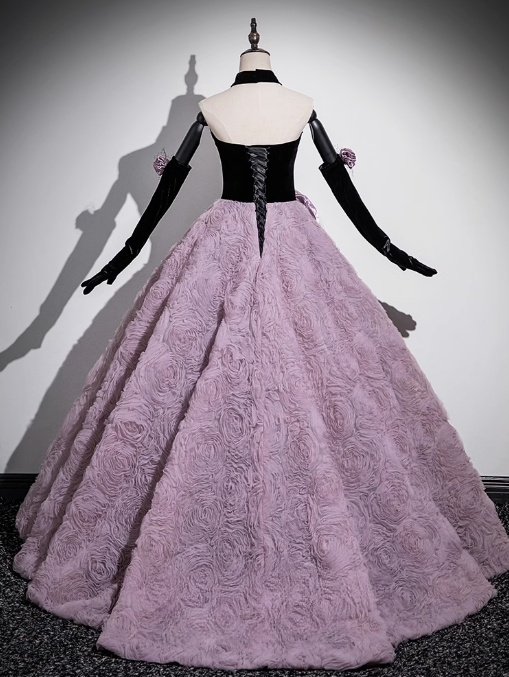 A-line Sweetheart Tulle Velvet Long Prom Dress, Sweet 16 Dress ED01241