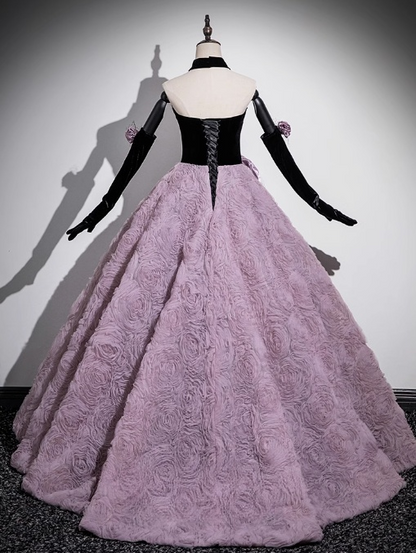 A-line Sweetheart Tulle Velvet Long Prom Dress, Sweet 16 Dress ED01241