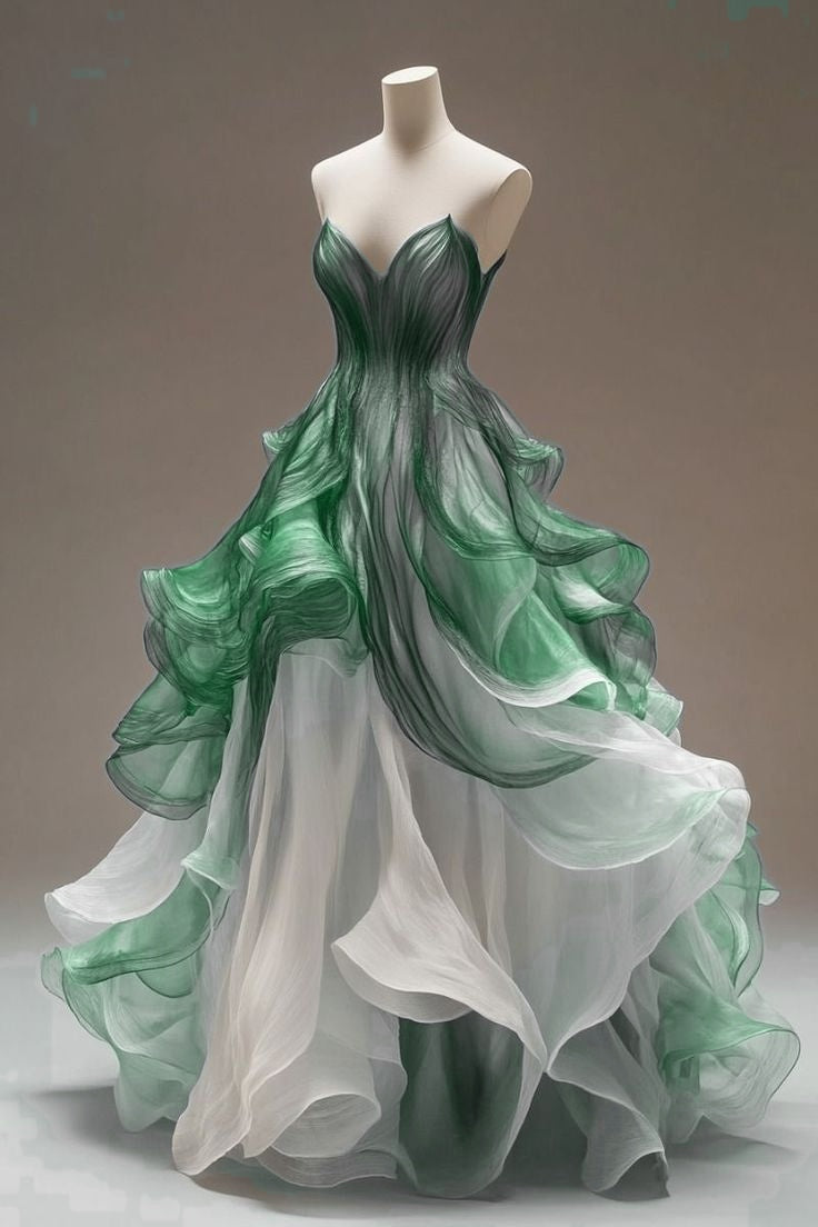 A-line V-neck Tulle Long Prom Dress, Unique Quinceanera Dresses ED01243