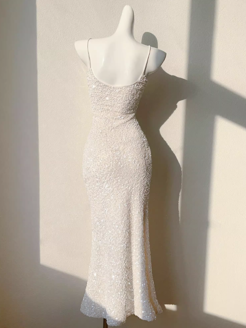 French Champagne Embroidered Sequin Suspender Dress Mermaid Party Dress ED01254