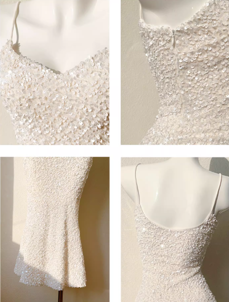 French Champagne Embroidered Sequin Suspender Dress Mermaid Party Dress ED01254