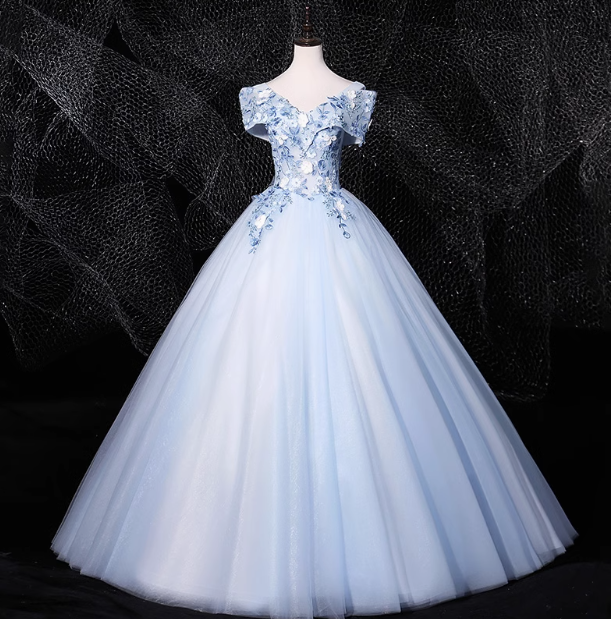 A-line 0ff-the-shoulder Tulle Embroidery Long Prom Dress, Elegant Long Formal Dress ED01261