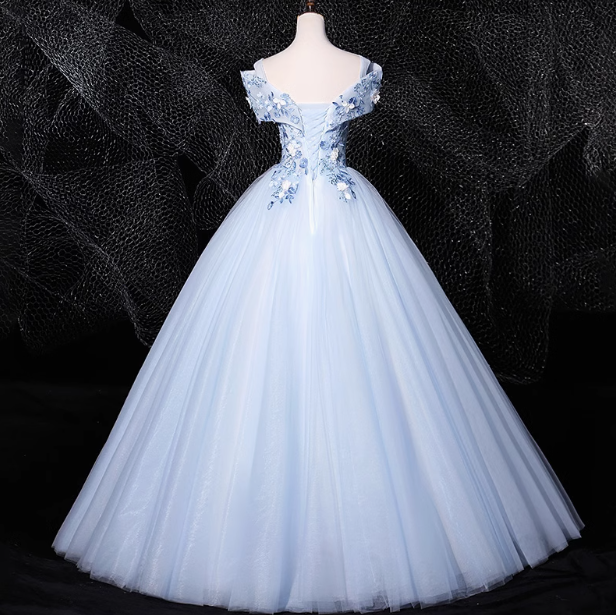 A-line 0ff-the-shoulder Tulle Embroidery Long Prom Dress, Elegant Long Formal Dress ED01261