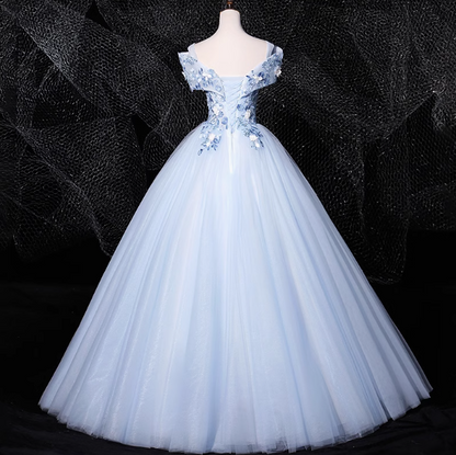 A-line 0ff-the-shoulder Tulle Embroidery Long Prom Dress, Elegant Long Formal Dress ED01261