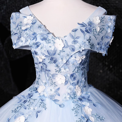 A-line 0ff-the-shoulder Tulle Embroidery Long Prom Dress, Elegant Long Formal Dress ED01261