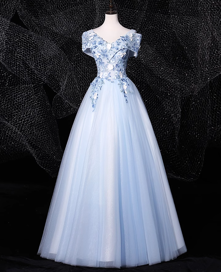 A-line 0ff-the-shoulder Tulle Embroidery Long Prom Dress, Elegant Long Formal Dress ED01261