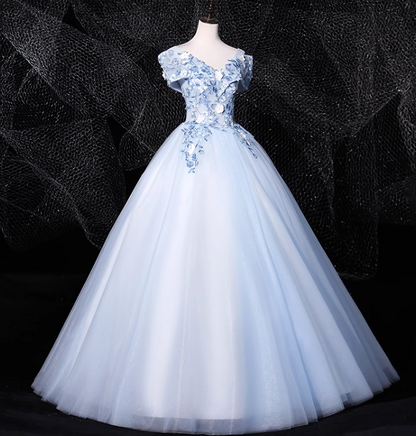 A-line 0ff-the-shoulder Tulle Embroidery Long Prom Dress, Elegant Long Formal Dress ED01261