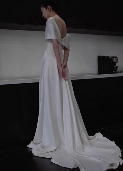 Simple A-Line Satin White Long Prom Dress, White Long Formal Dress ED01263