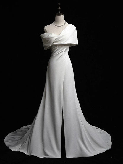 Simple A-Line Satin White Long Prom Dress, White Long Formal Dress ED01263