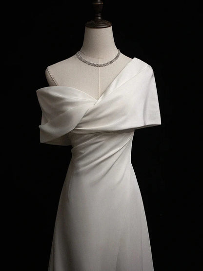 Simple A-Line Satin White Long Prom Dress, White Long Formal Dress ED01263