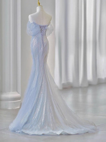 Purple💜 Sweetheart Sequin Mermaid Gown-Fairytale Beaded Tulle Train Long Prom Dress for Events ED01264