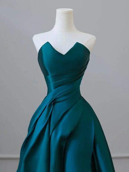 A-Line Satin Green Long Prom Dress, Green Satin Long Formal Dress ED01268