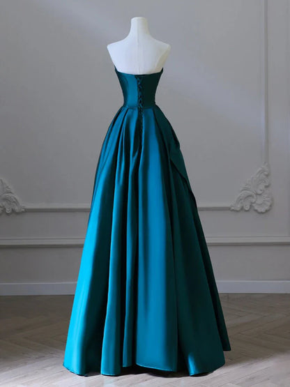 A-Line Satin Green Long Prom Dress, Green Satin Long Formal Dress ED01268