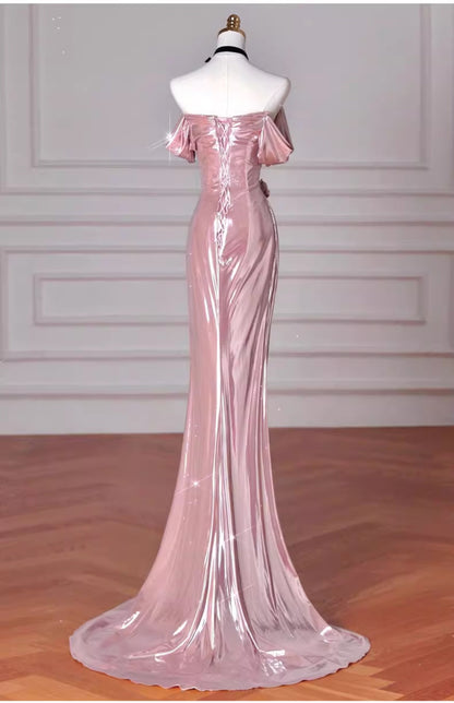 Pink Mermaid Strapless Long Prom Dress, Pink Sweet 16 Dress ED01270