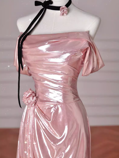 Pink Mermaid Strapless Long Prom Dress, Pink Sweet 16 Dress ED01270