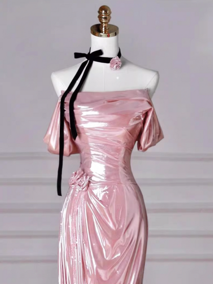 Pink Mermaid Strapless Long Prom Dress, Pink Sweet 16 Dress ED01270