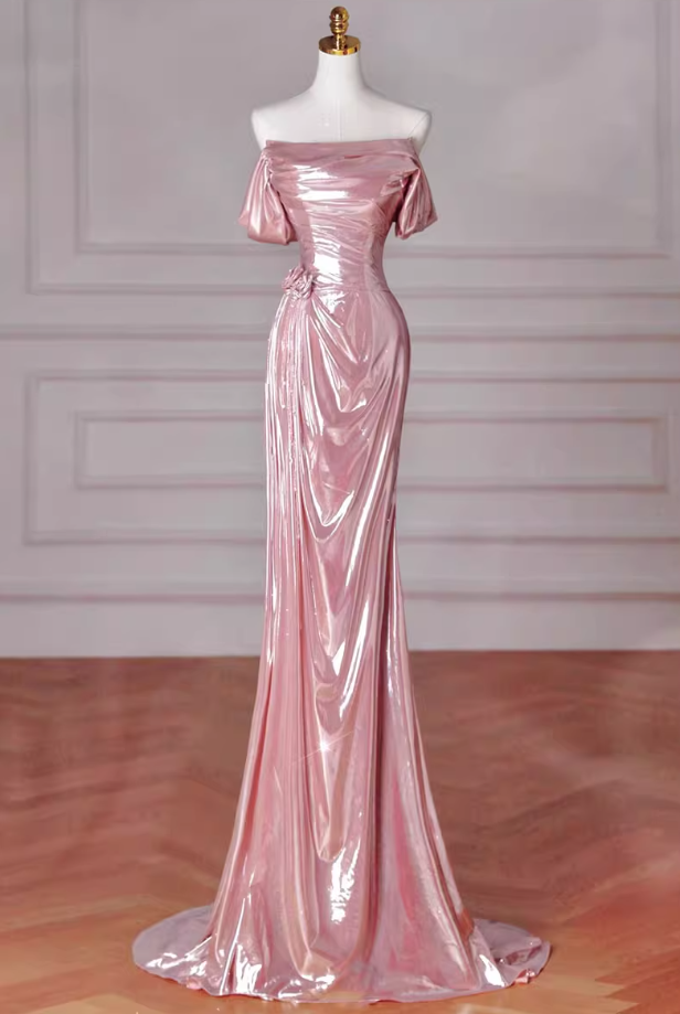 Pink Mermaid Strapless Long Prom Dress, Pink Sweet 16 Dress ED01270