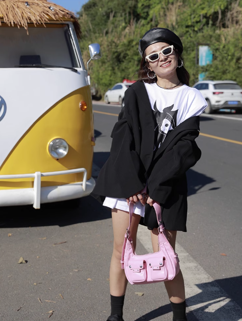 Sweet and cool hot girl style fashion one-shoulder underarm bag niche design motorcycle bag ED01298