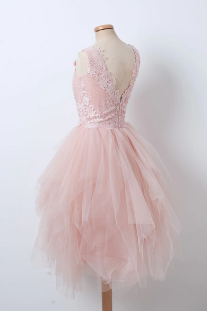 Prom Dresses,pink V Neck Tulle Lace Short Prom Dress, Pink Homecoming Dress ED01302