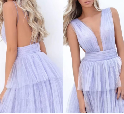 Light Brush Pink V-Neck Ruffles Prom Dress ED01303