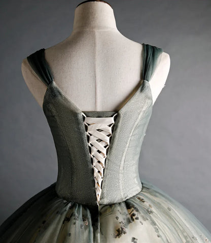 Dusty Green Sweetheart Ball Gown Beaded Tulle Formal Dress, Ball Gown Sweet 16 Dresses ED01314