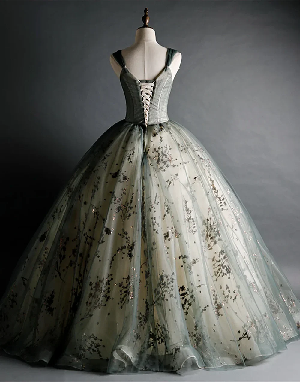 Dusty Green Sweetheart Ball Gown Beaded Tulle Formal Dress, Ball Gown Sweet 16 Dresses ED01314