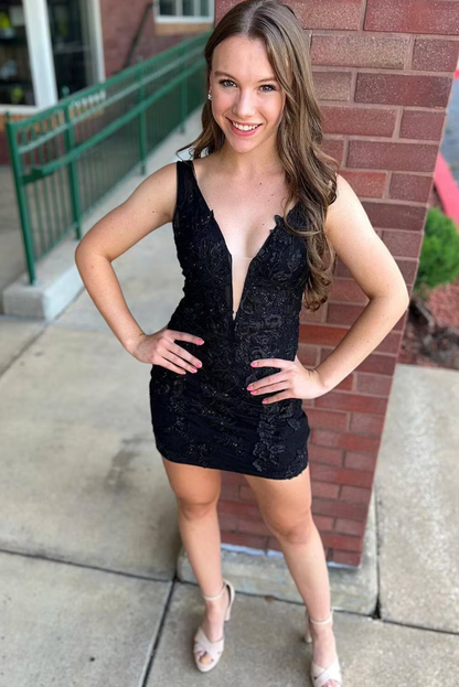 Bodycon Deep V-Neck Homecoming Dresses With Applique ED01321