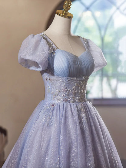 Light Purple Tulle Short Sleeves Homecoming Dress, Beautiful Knee Length Prom Party Dress ED01325