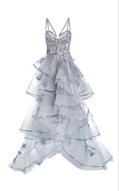 A-Line Spaghetti Straps Tulle Embroidered Long Ball Dress ED01331