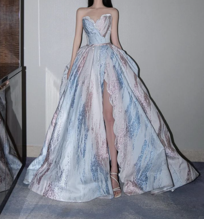 White A-line strapless long prom dress, white formal dress ED01333