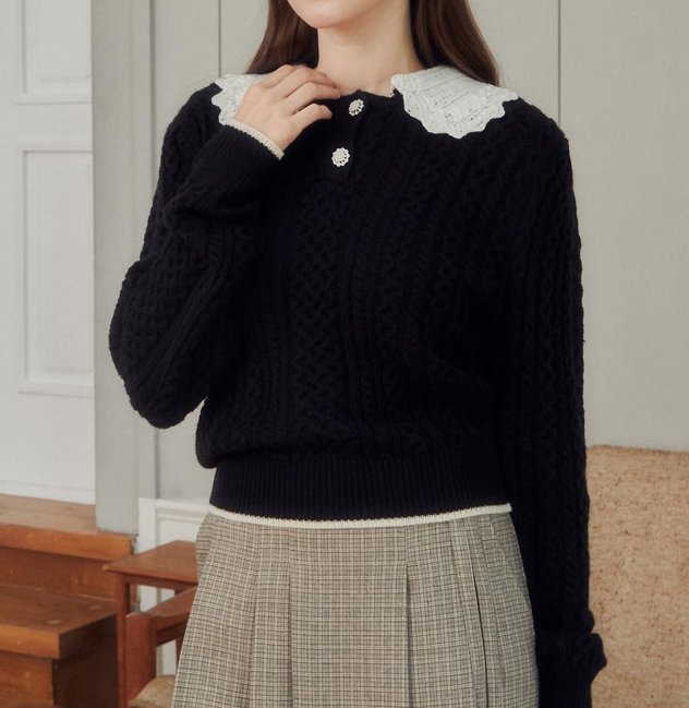 Lace Collar Wool Pullover Knitwear ED01341