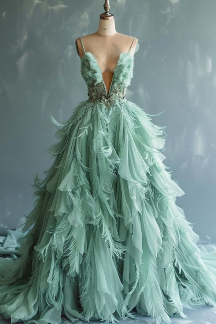Mint Green A-line Spaghetti Strap Tulle Long Prom Dress, Elegant Evening Dress ED01344