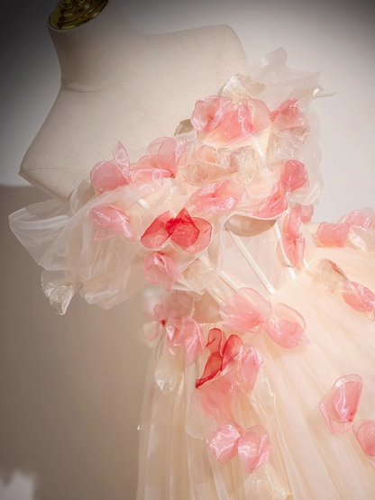 Champagne A-line  Off-Shoulder Tulle Long Prom Dress, Sweet 16 Dress ED01347