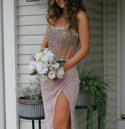 Strapless Mermaid Long Sequins Prom Dress With Split ED01375