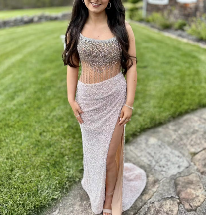 Strapless Mermaid Long Sequins Prom Dress With Split ED01375