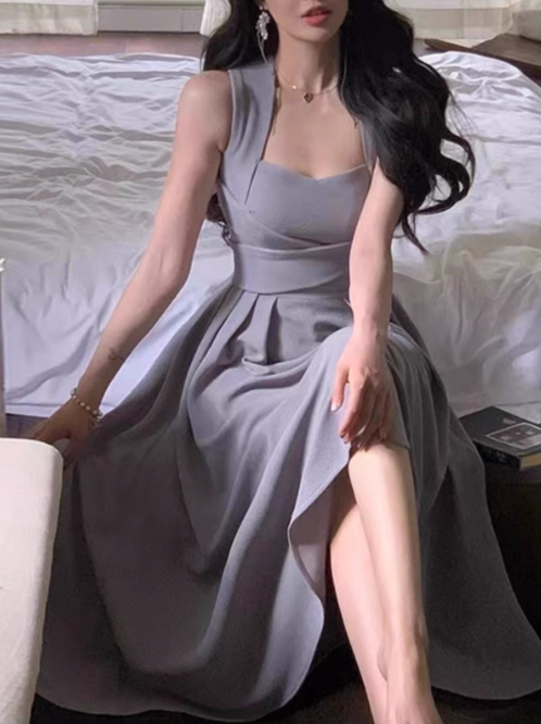 French style niche light luxury white straps dress elegant white birthday dress  ED0137