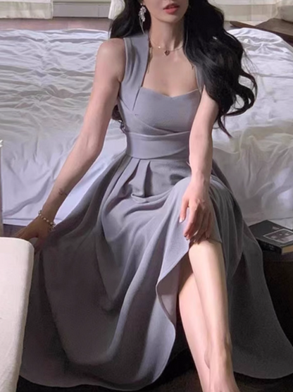 French style niche light luxury white straps dress elegant white birthday dress  ED0137