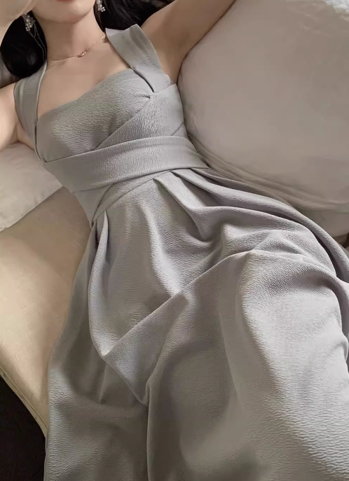 French style niche light luxury white straps dress elegant white birthday dress  ED0137