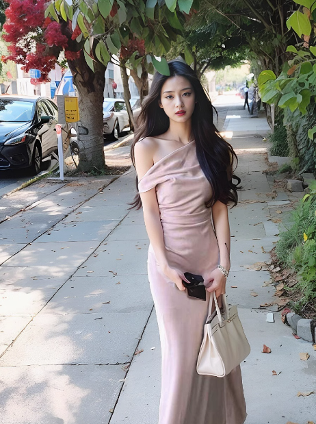 Sexy satin off-shoulder skirt with irregular waist and elegant hip-hugging style  ED0138