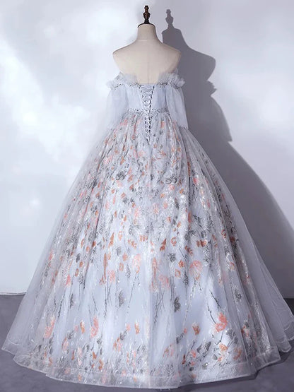 A-Line Tulle Sequin Lace Long Prom Dress, Lace Long Formal Dress ED01400