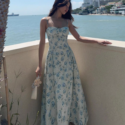 Teal Sweetheart Floral Slip Dress ED01401
