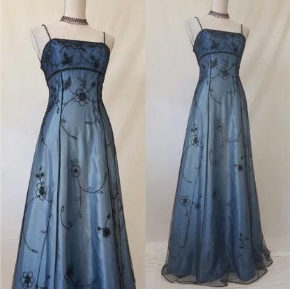 Vintage Blue Gradient Empire Prom Dresses Backless Romantic Beaded Evening Dresses  ED01406